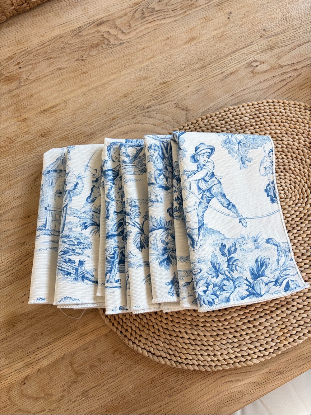 Blue Toile Fabric Napkins 6